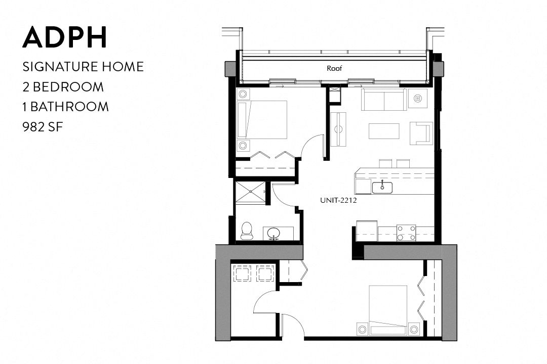 Floor plan for 1 bed, 1 bath, 1136 sqft